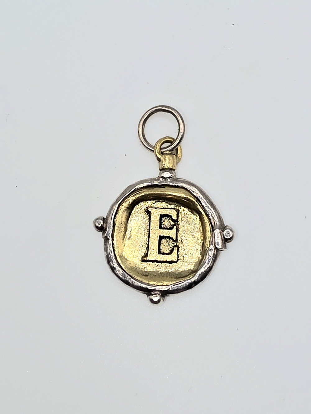 Waxing Poetic  Charm "E" Brass And Sterling Silver